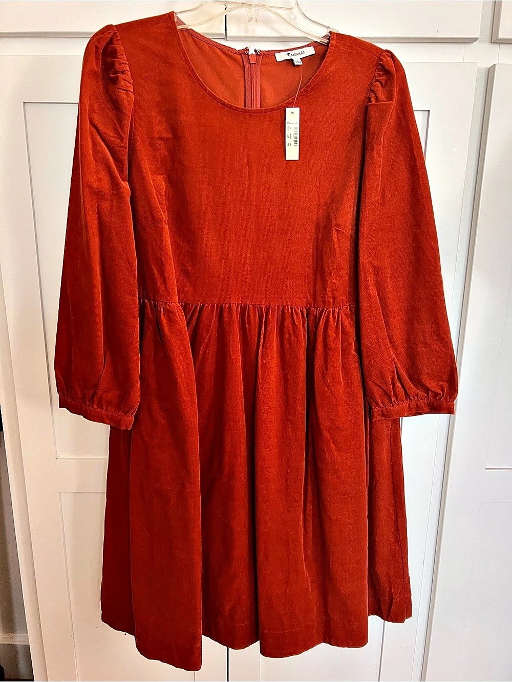 Madewell Corduroy Puff-Sleeve Mini Dress Orange Medium